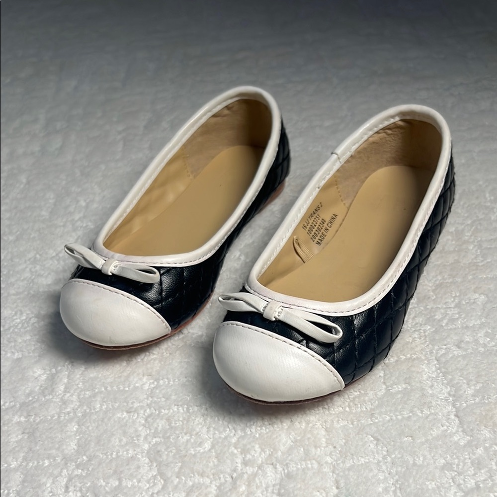 Girls Janie and Jack uptown outing black quilted color block flat dress shoes 6